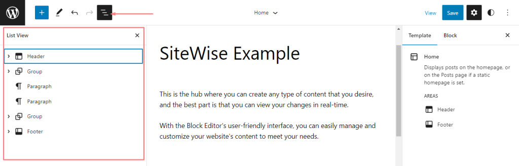 List View in Block Editor WordPress