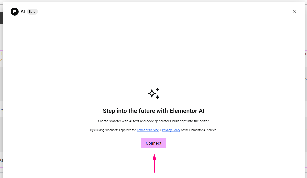 Free Elementor AI beta connect