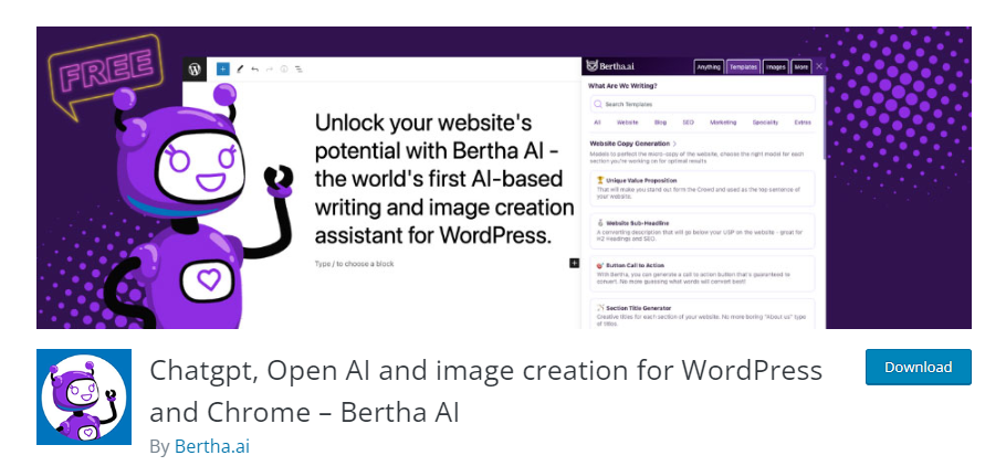 Bertha AI wordpress ai plugin for generating content 