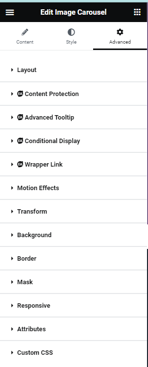 Image Carousel Advanced Settings